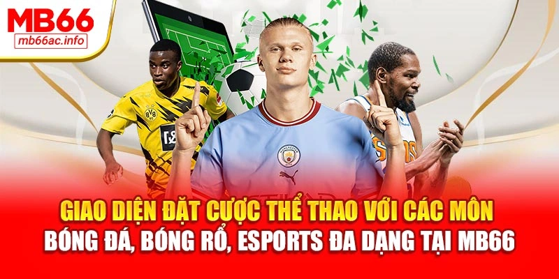 Giao diện đặt cược thể thao với các môn bóng đá, bóng rổ, esports đa dạng tại MB66